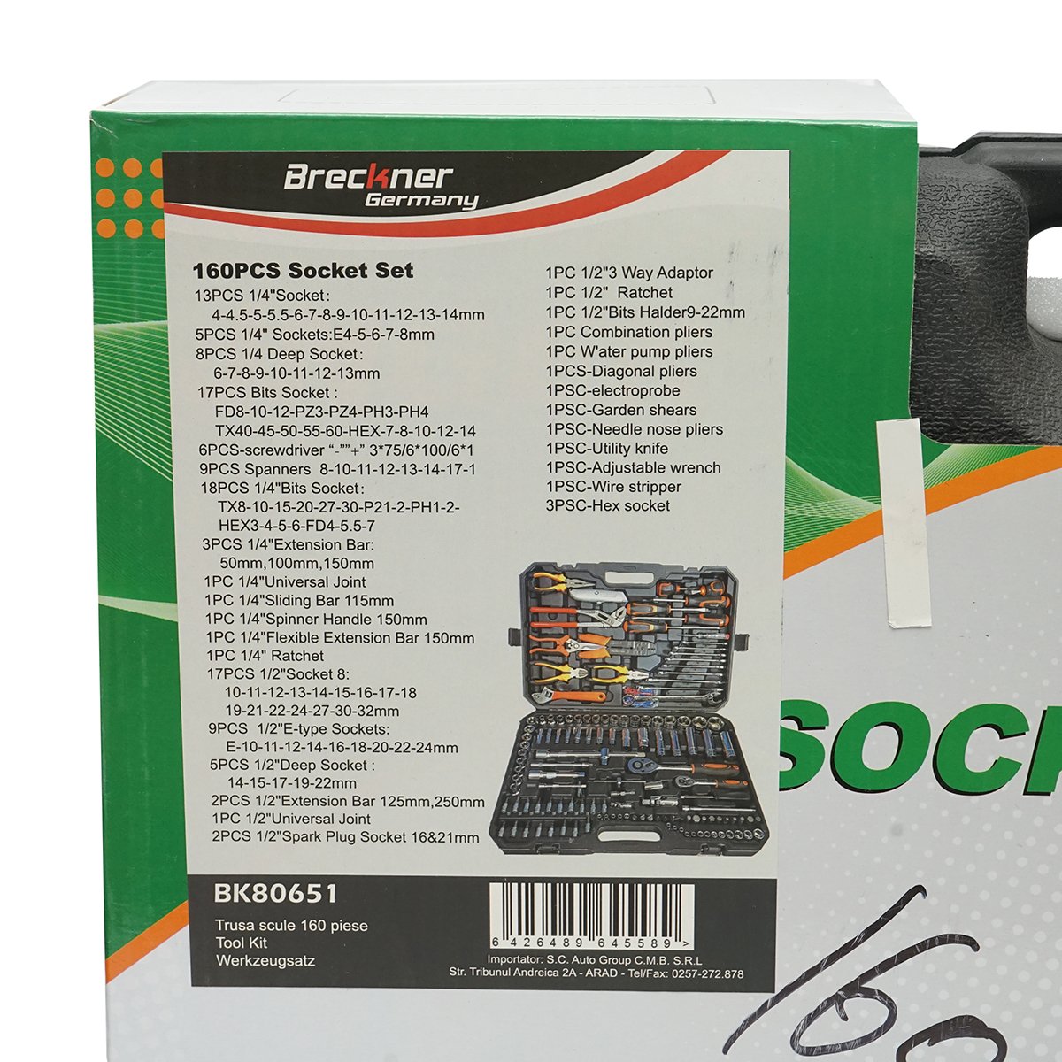 Trusa chei tubulare, chei fixe, biti, torx cu scule si unelte 160 piese Breckner Germany
